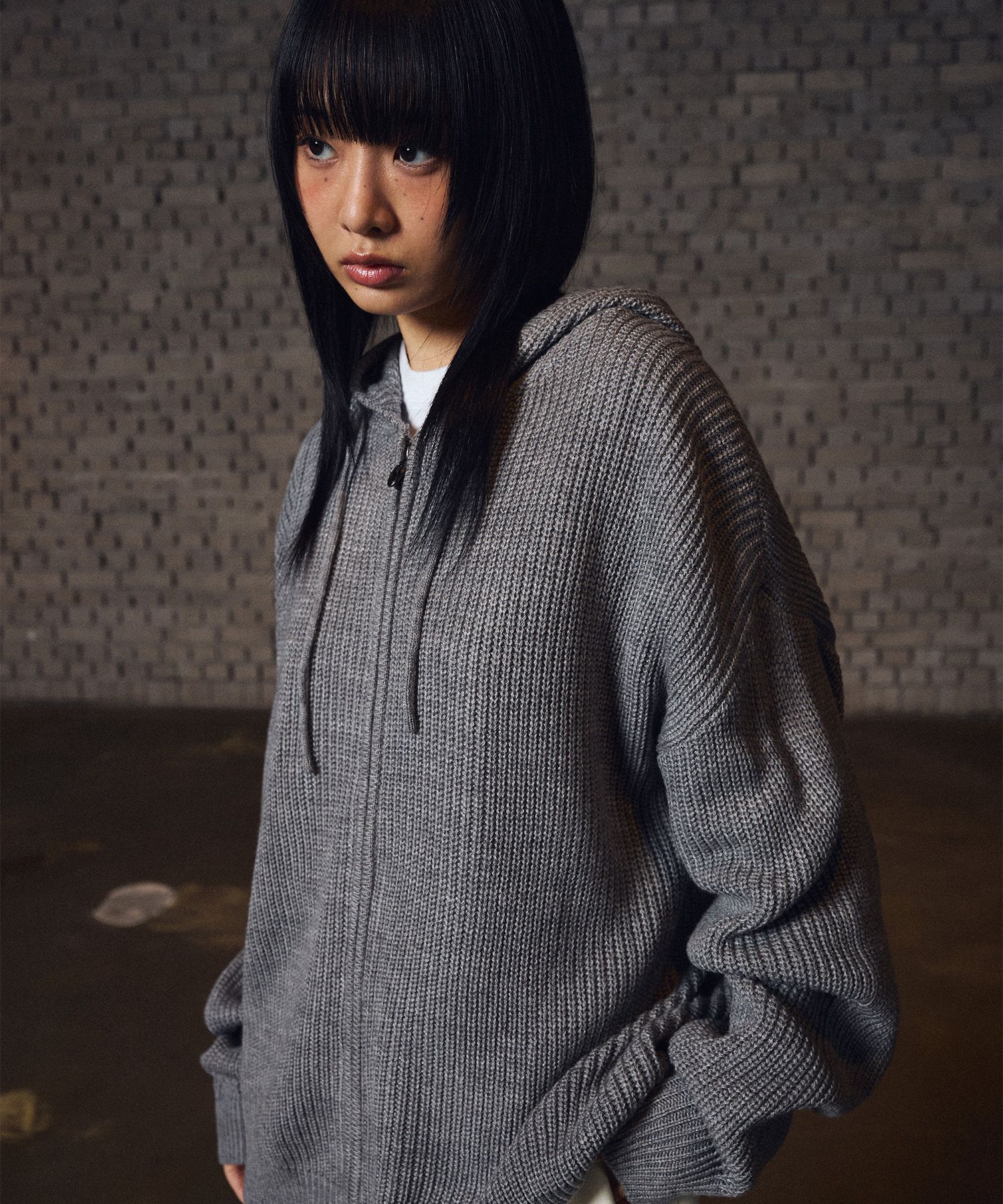 MUSINSA | FILLUMINATE Subdued Knit Hoodie Zip-Up - Grey