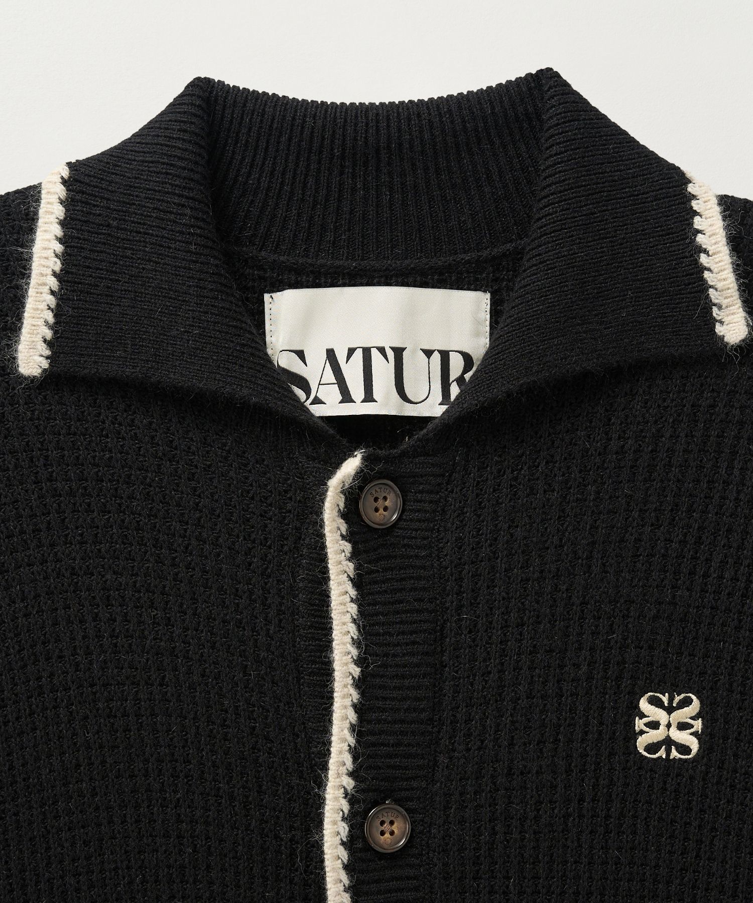 MUSINSA | SATUR Bluff Raccoon Collar Knit Cardigan Black