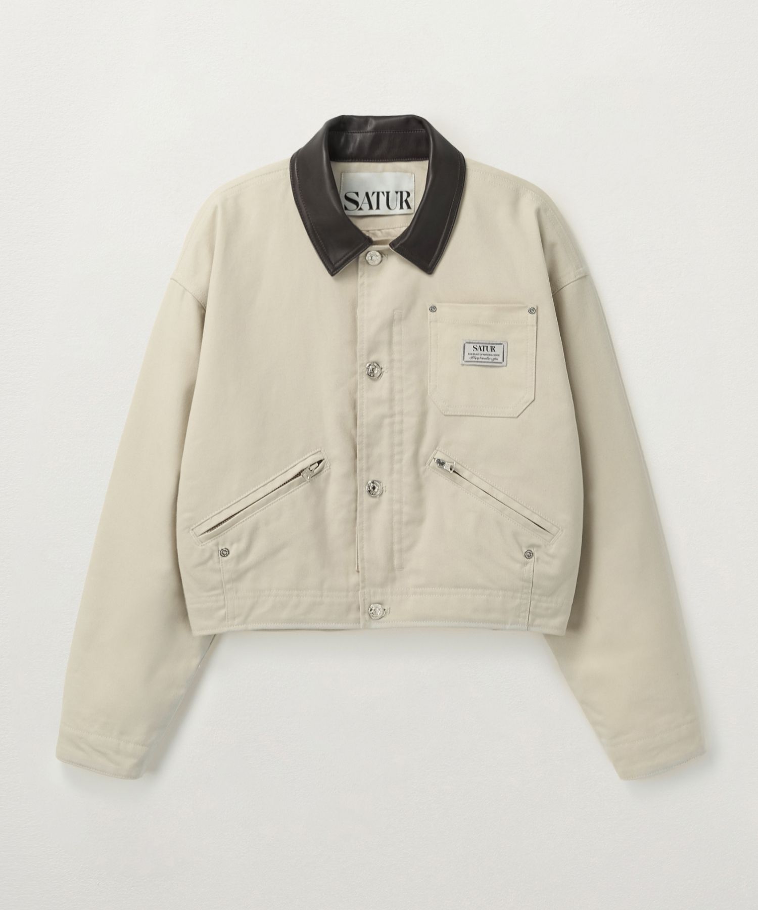 MUSINSA | SATUR (W) Crop Cotton Work Jacket Natural Beige