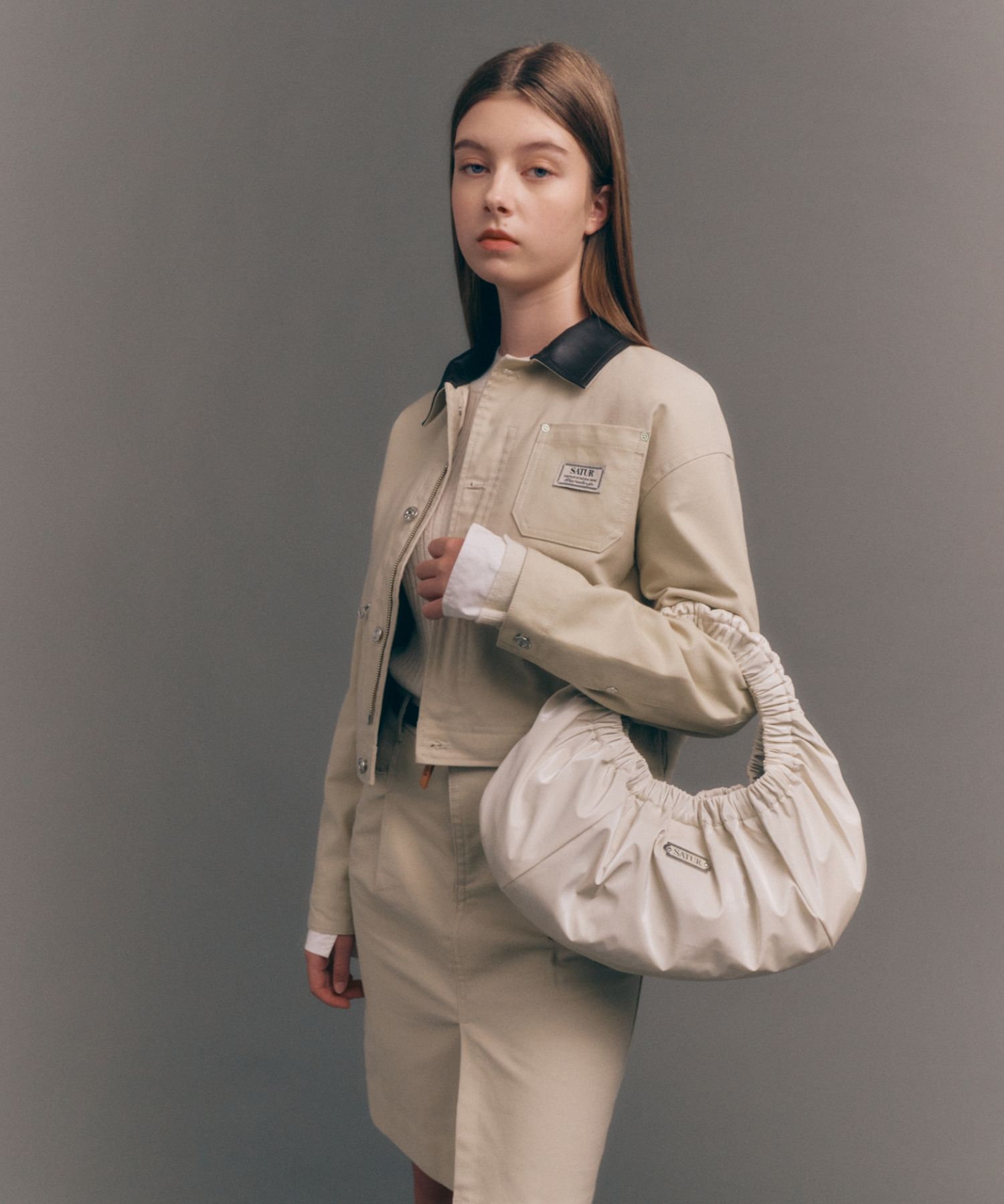 MUSINSA | SATUR (W) Crop Cotton Work Jacket Natural Beige