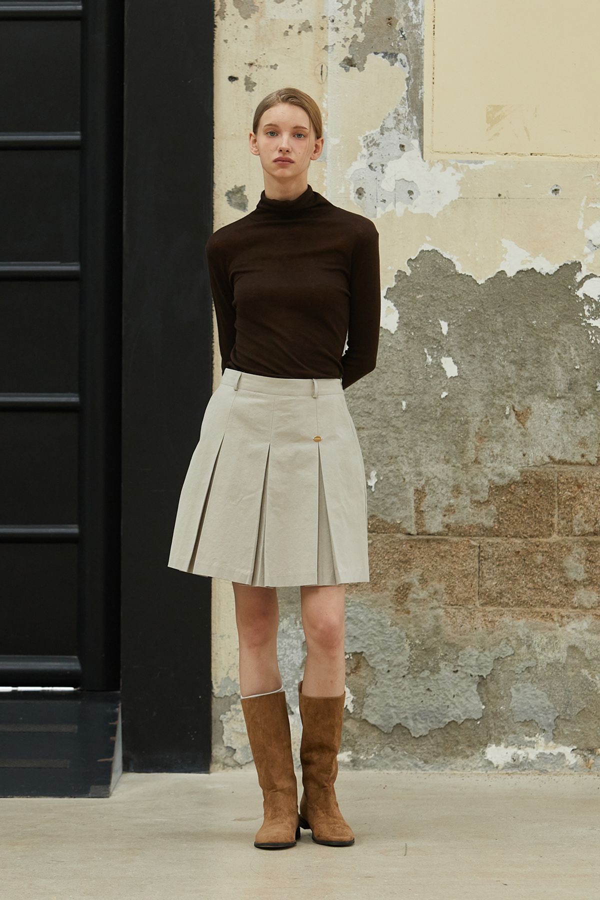 아노에틱(ANOETIC) FORMAL PLEATSW SKIRT_LIGHT GREY