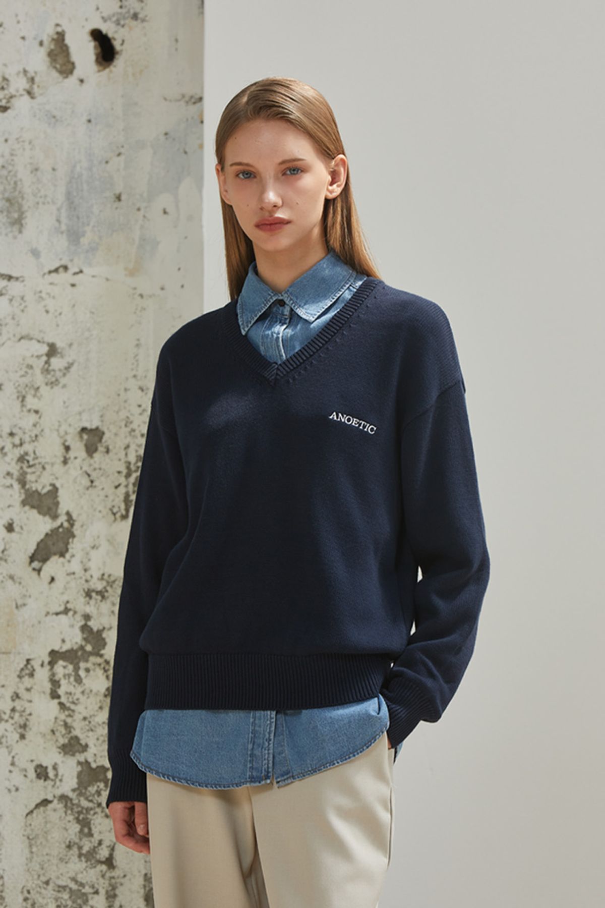 아노에틱(ANOETIC) CLASSIC V-NECK KNIT_NAVY