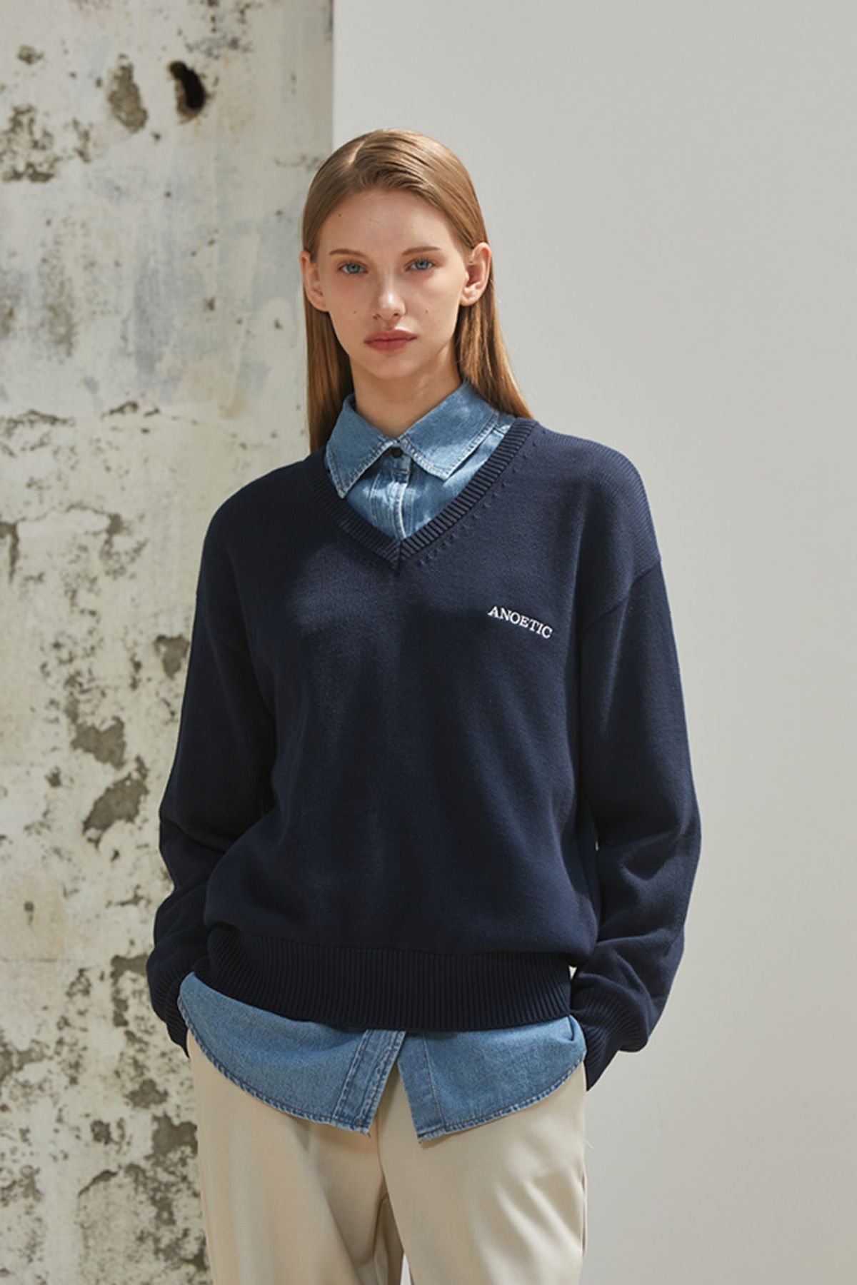 아노에틱(ANOETIC) CLASSIC V-NECK KNIT_NAVY