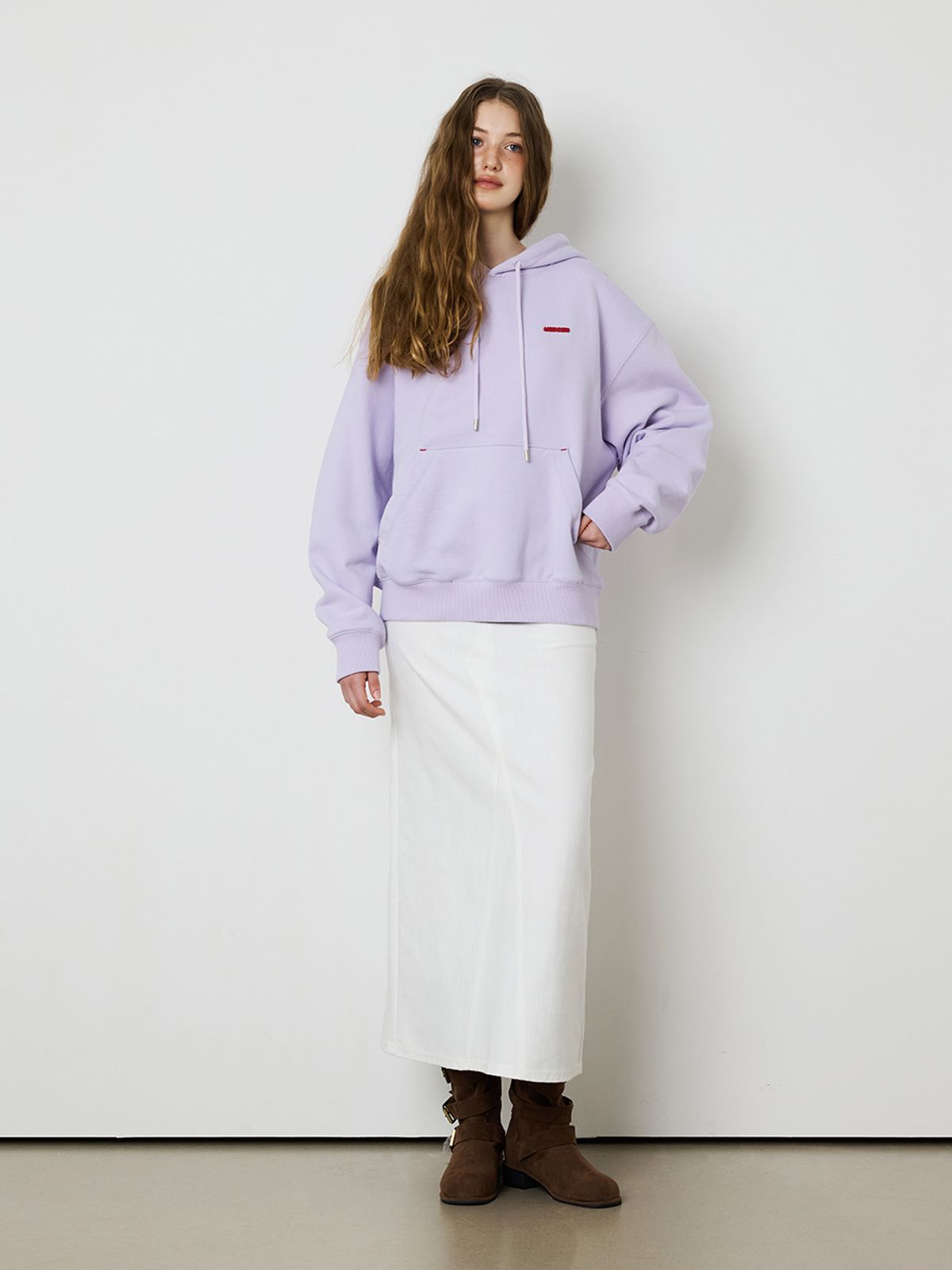 민더리(MEENDERI) [UNISEX] BARTACK STITCH HOODIE - LAVENDER