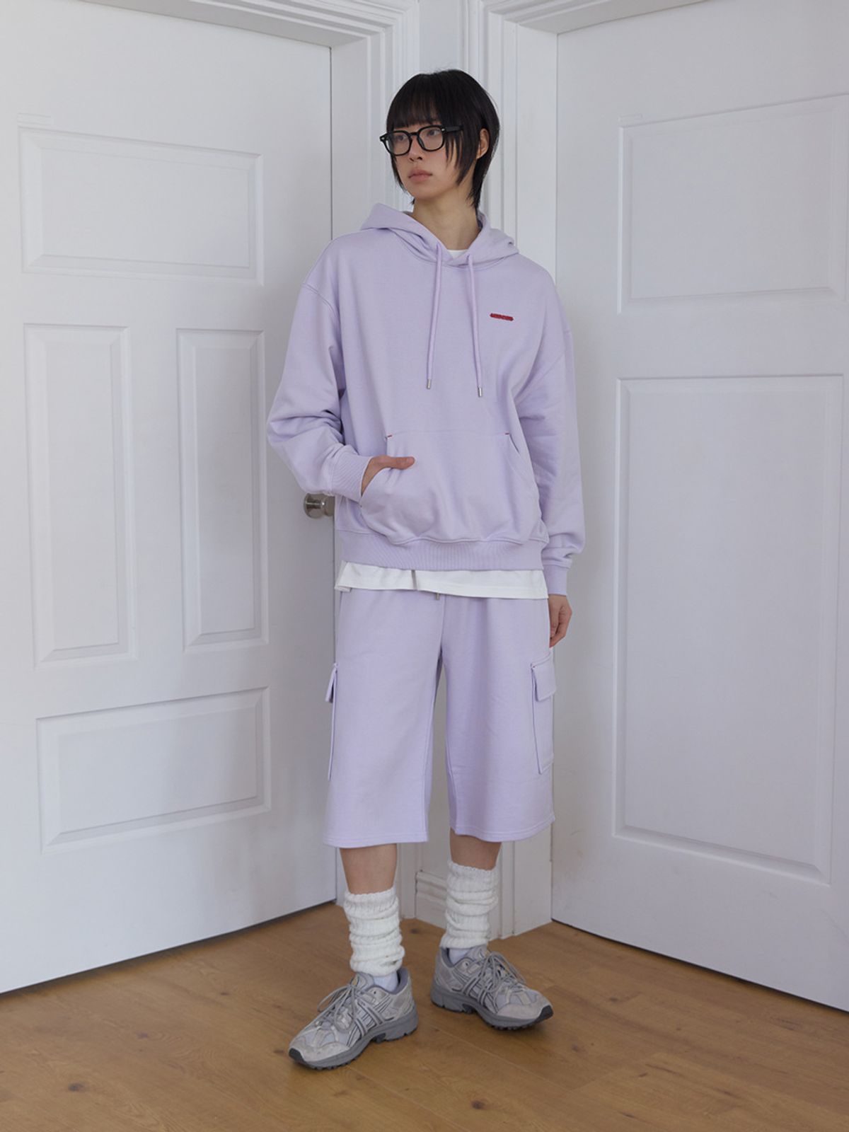 민더리(MEENDERI) [UNISEX] BARTACK STITCH HOODIE - LAVENDER