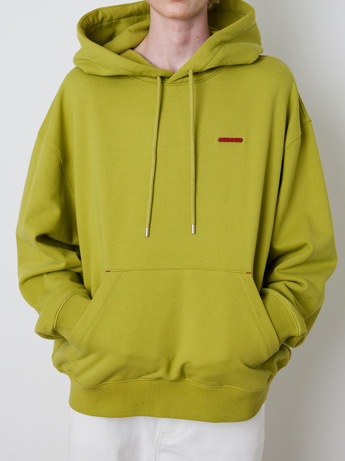 민더리(MEENDERI) [UNISEX] BARTACK STITCH HOODIE - OLIVE