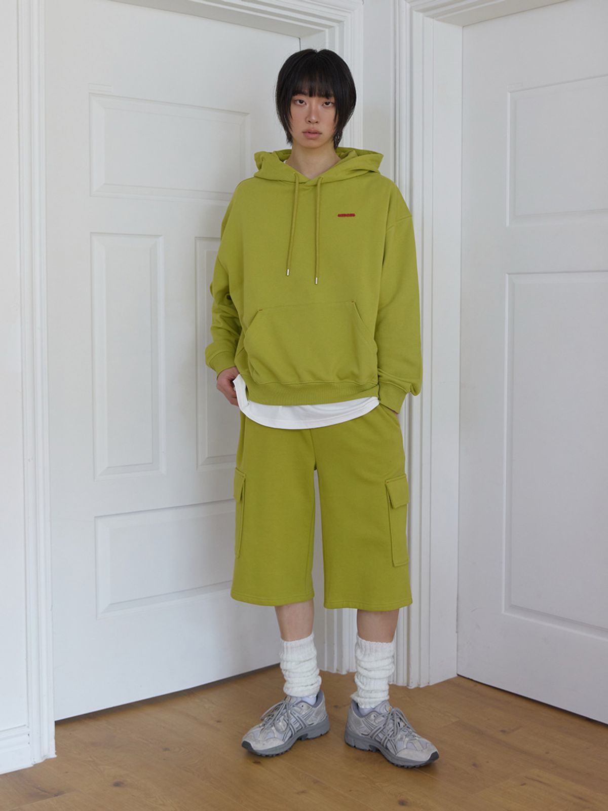 민더리(MEENDERI) [UNISEX] BARTACK STITCH HOODIE - OLIVE