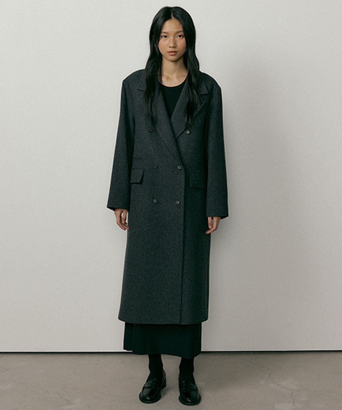 링서울(LINGSEOUL) wool double long coat-charcoal
