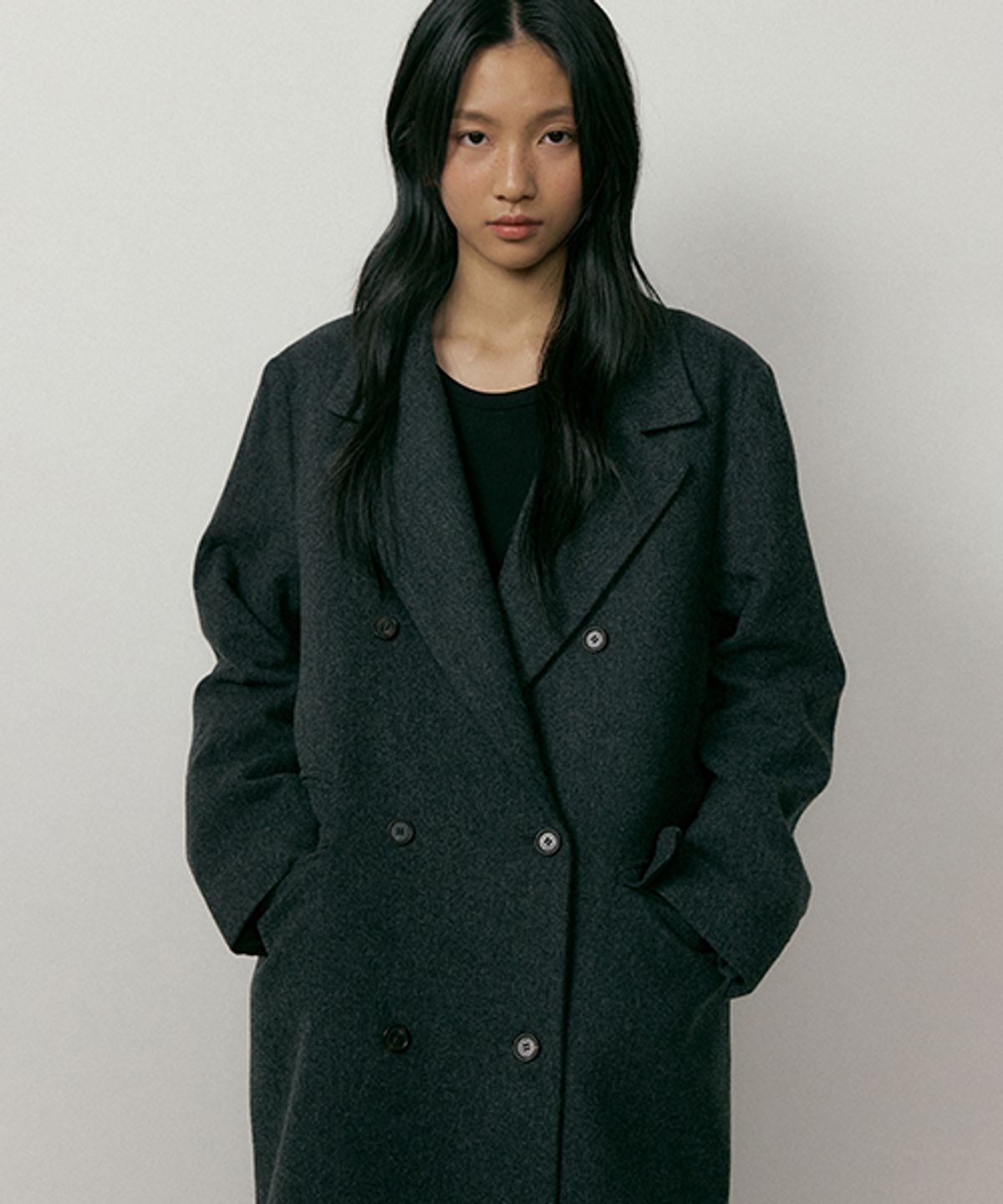 링서울(LINGSEOUL) wool double long coat-charcoal