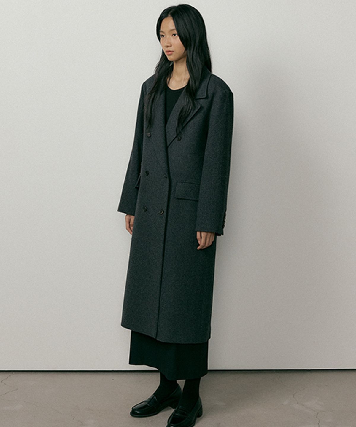 링서울(LINGSEOUL) wool double long coat-charcoal