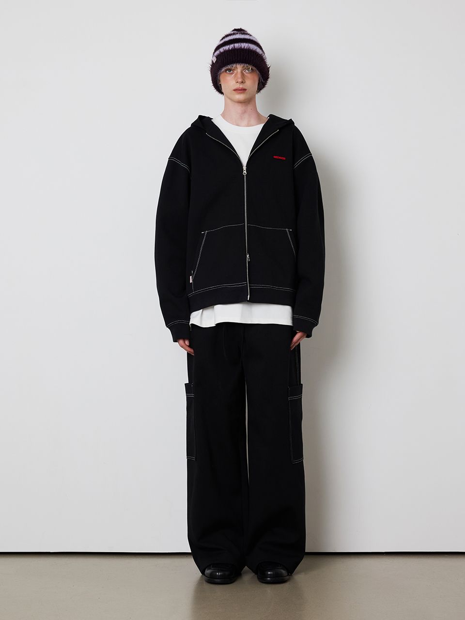 MUSINSA公式 | MEENDERI [UNISEX] STITCH POCKET ZIP UP HOODIE