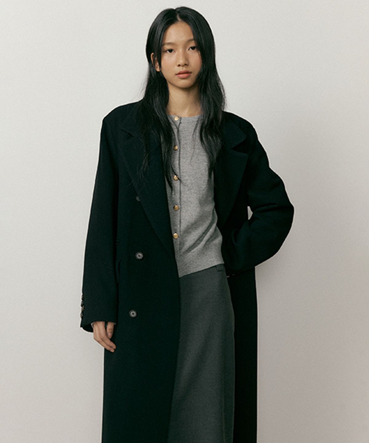 링서울(LINGSEOUL) wool double long coat-black