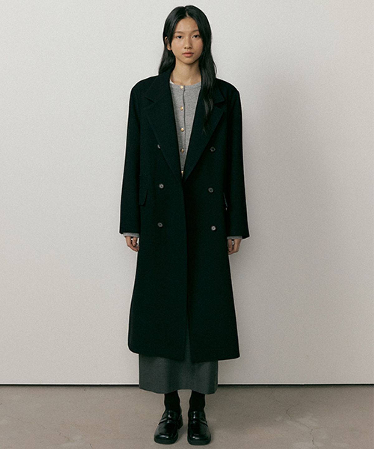 링서울(LINGSEOUL) wool double long coat-black