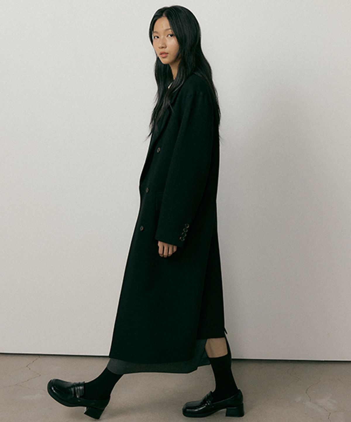 링서울(LINGSEOUL) wool double long coat-black