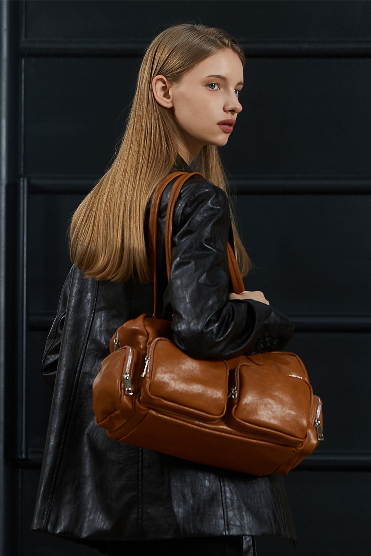 아노에틱(ANOETIC) ANC FAUX LEATHER JACKET_BROWN