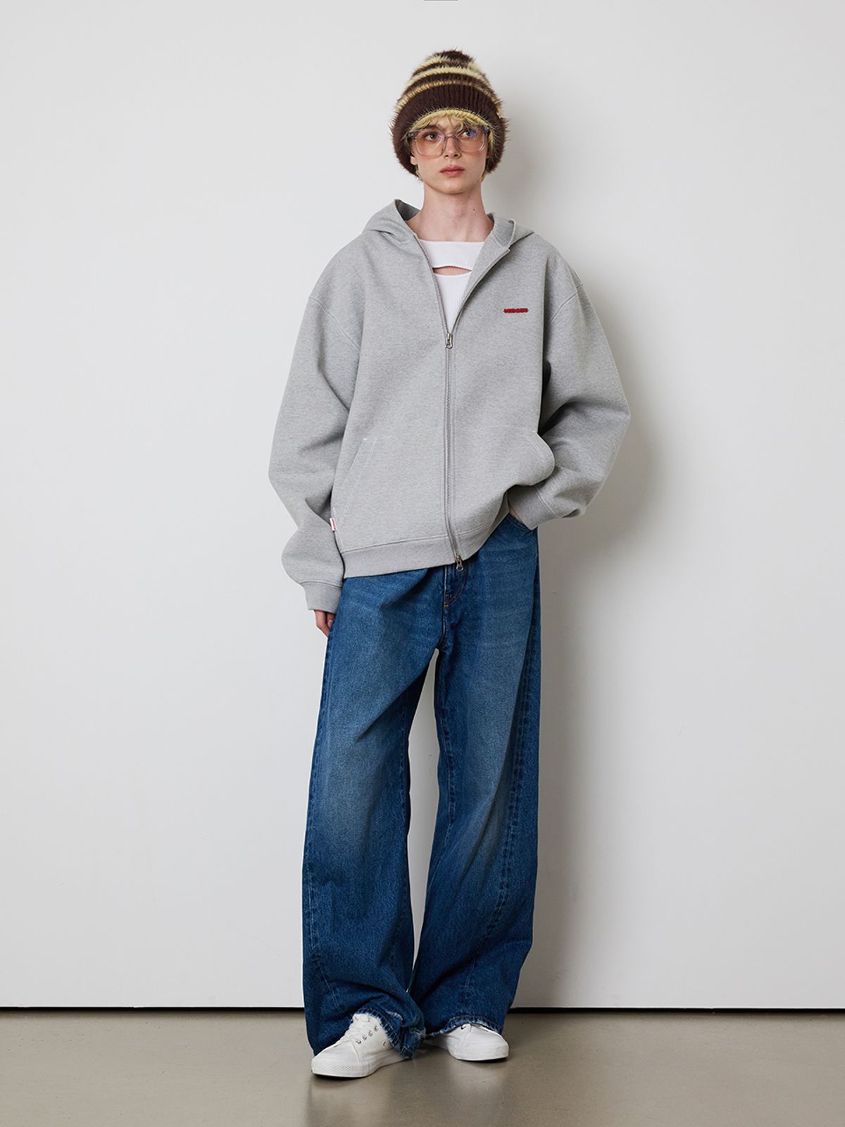민더리(MEENDERI) [UNISEX] STITCH POCKET ZIP UP HOODIE - GREY