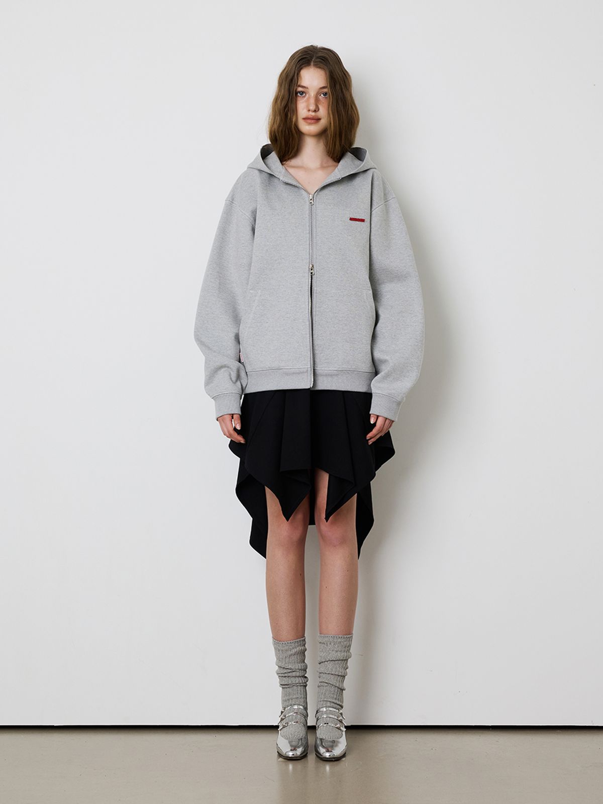 민더리(MEENDERI) [UNISEX] STITCH POCKET ZIP UP HOODIE - GREY