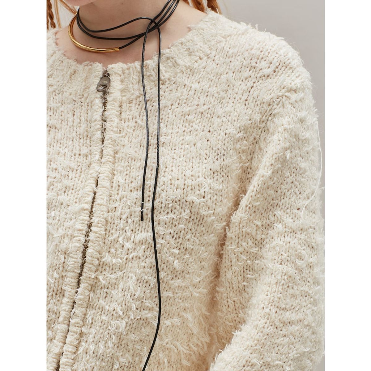 샌드 사운드(SAND SOUND) Boucle Crop ZipUp Sweater  Ivory
