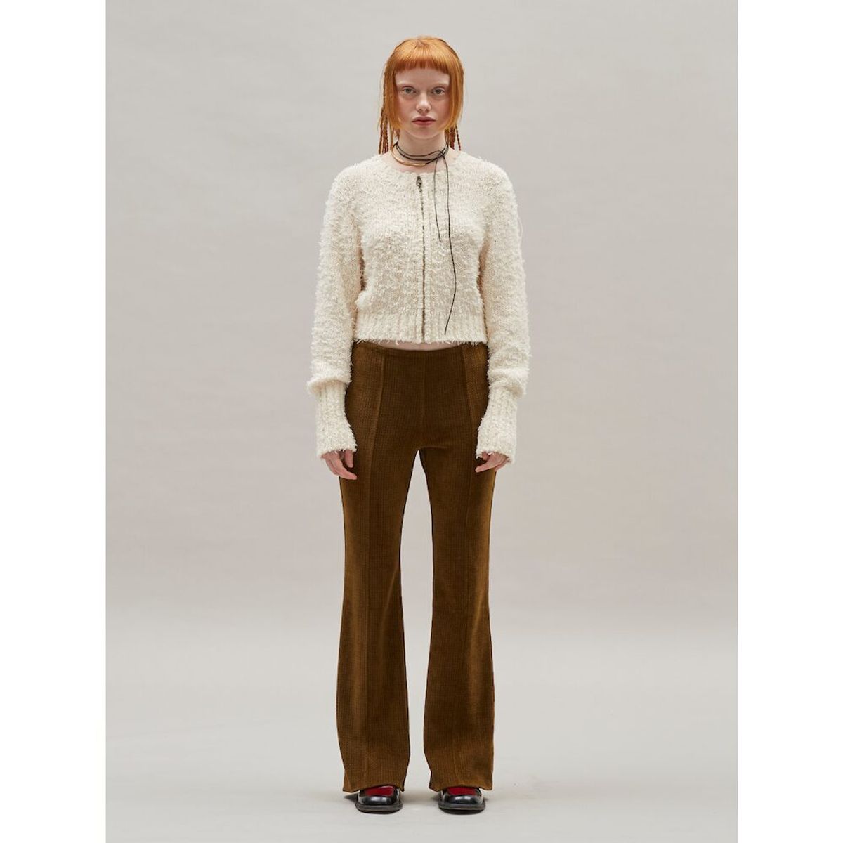 샌드 사운드(SAND SOUND) Boucle Crop ZipUp Sweater  Ivory