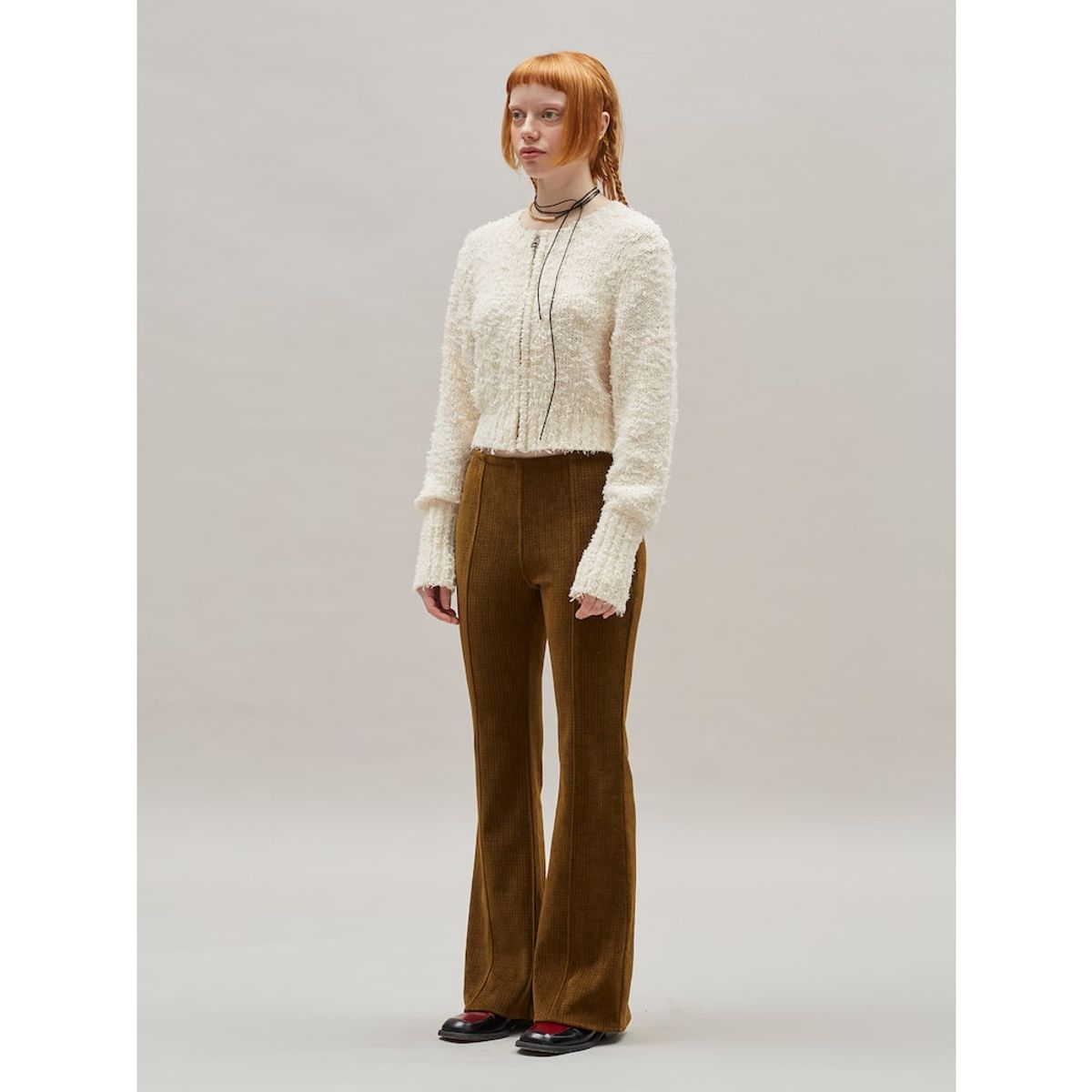 샌드 사운드(SAND SOUND) Boucle Crop ZipUp Sweater  Ivory