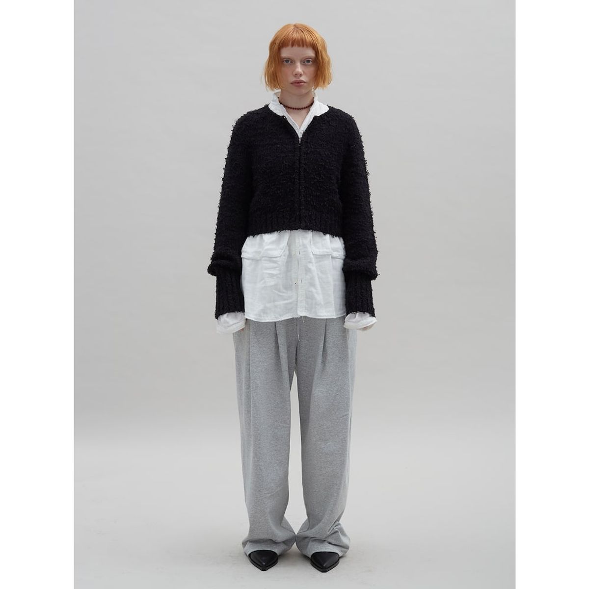 샌드 사운드(SAND SOUND) Boucle Crop ZipUp Sweater  Black