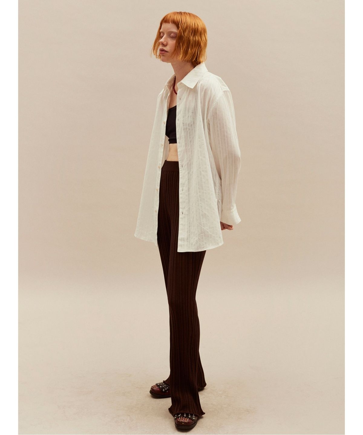 샌드 사운드(SAND SOUND) Lip Texture Bootcut Knit Pants  Brown