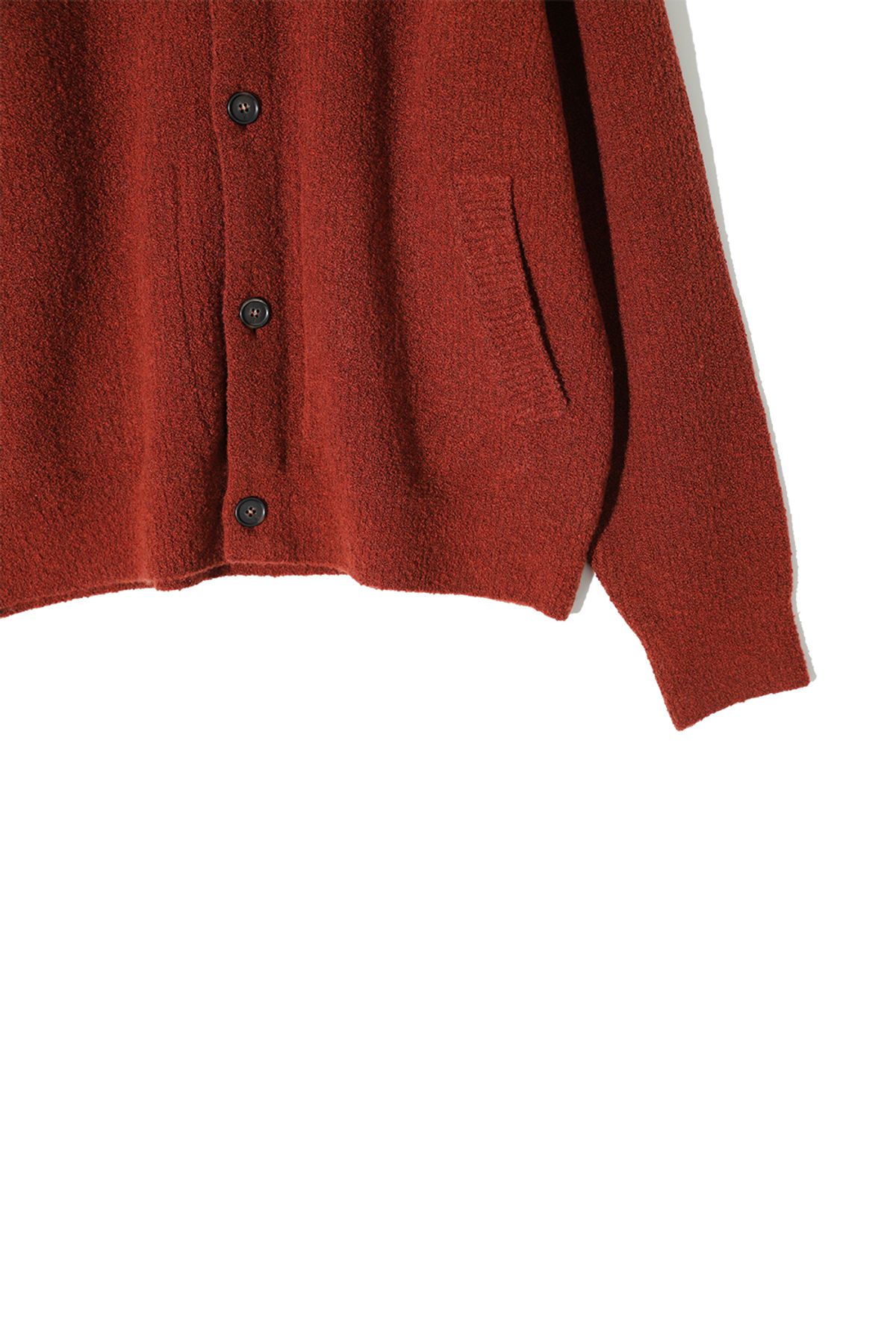 홀리선(HORLISUN) Acorn Boucle Hood Knit Cardigan Melange Brick