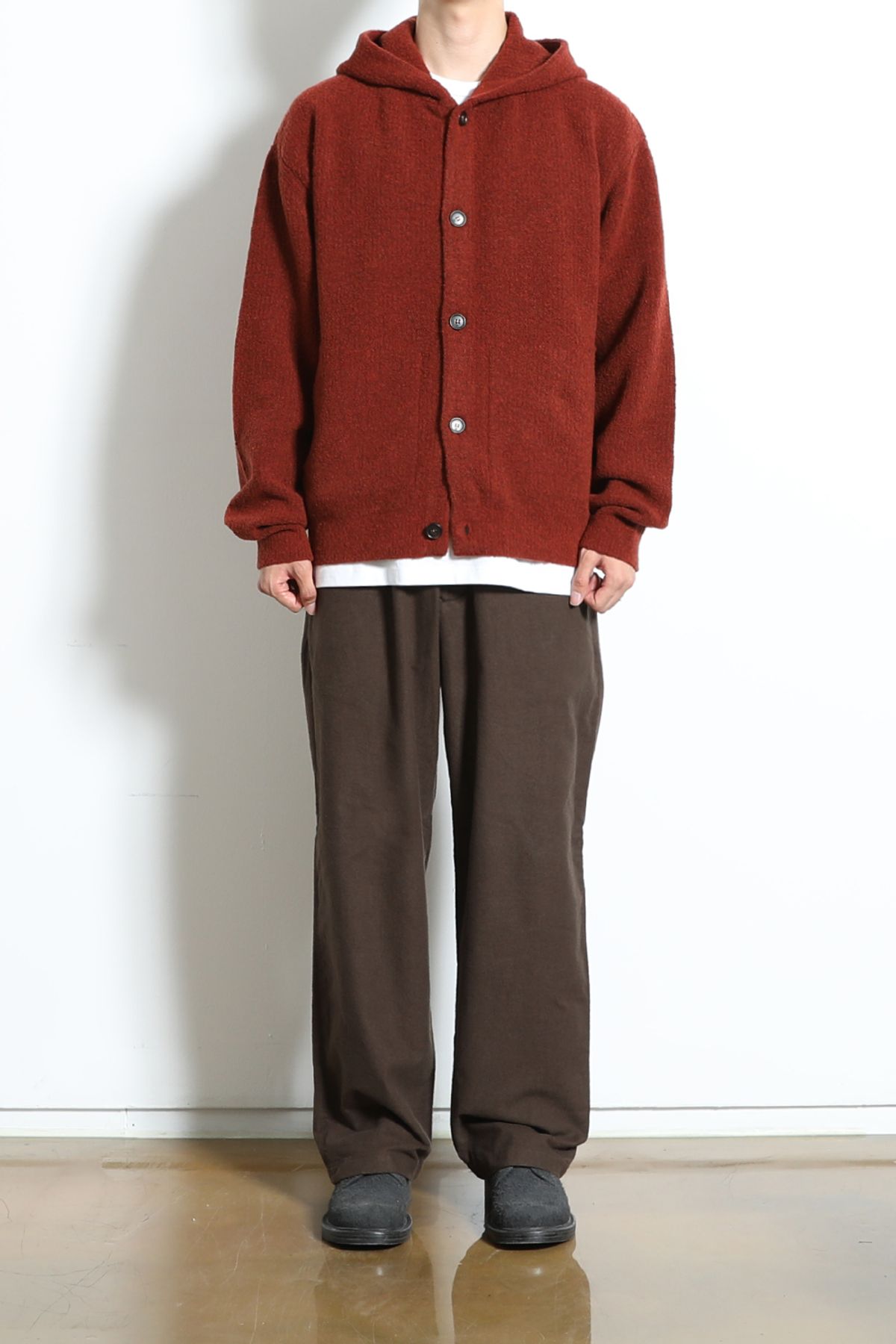 홀리선(HORLISUN) Acorn Boucle Hood Knit Cardigan Melange Brick