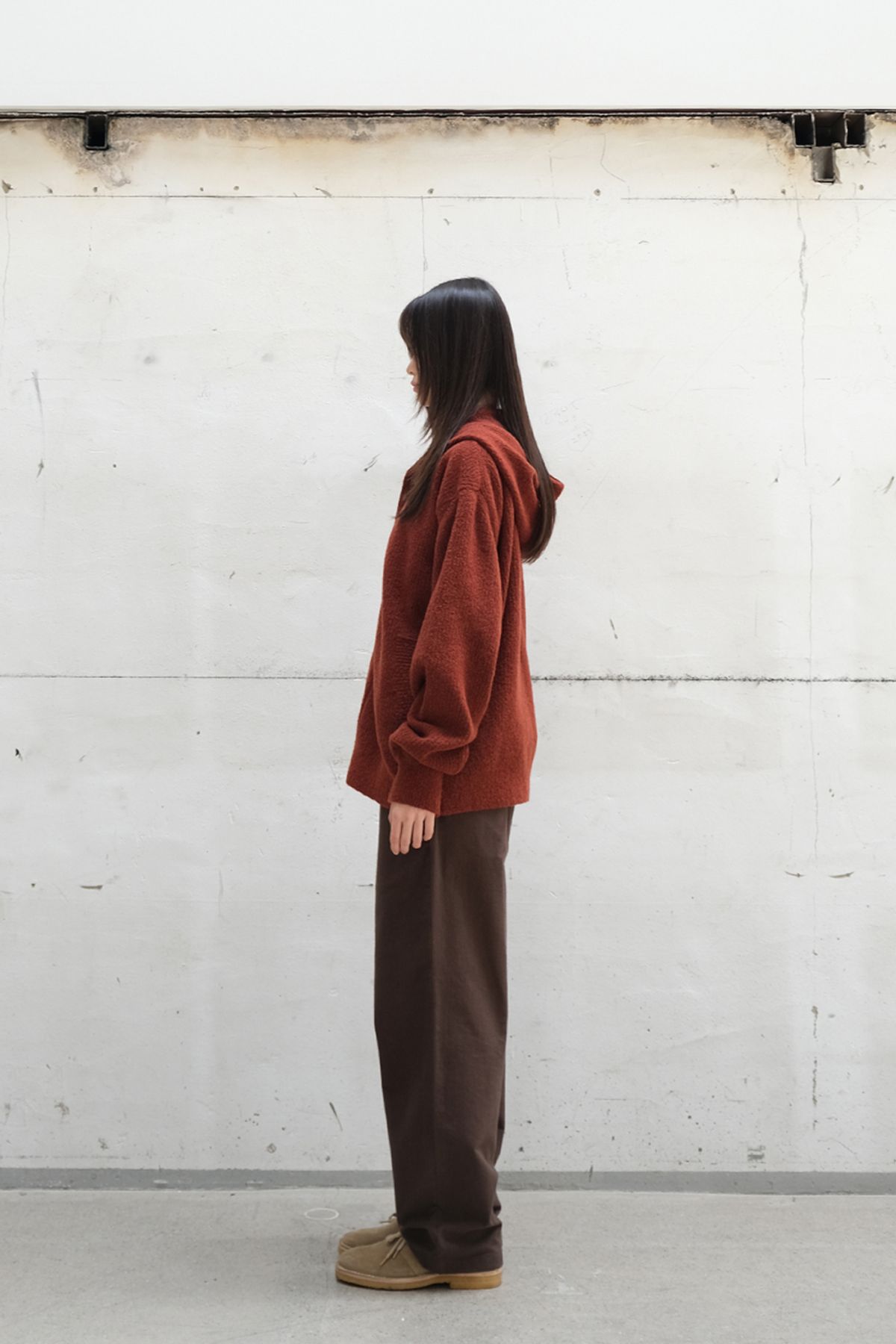 홀리선(HORLISUN) Acorn Boucle Hood Knit Cardigan Melange Brick