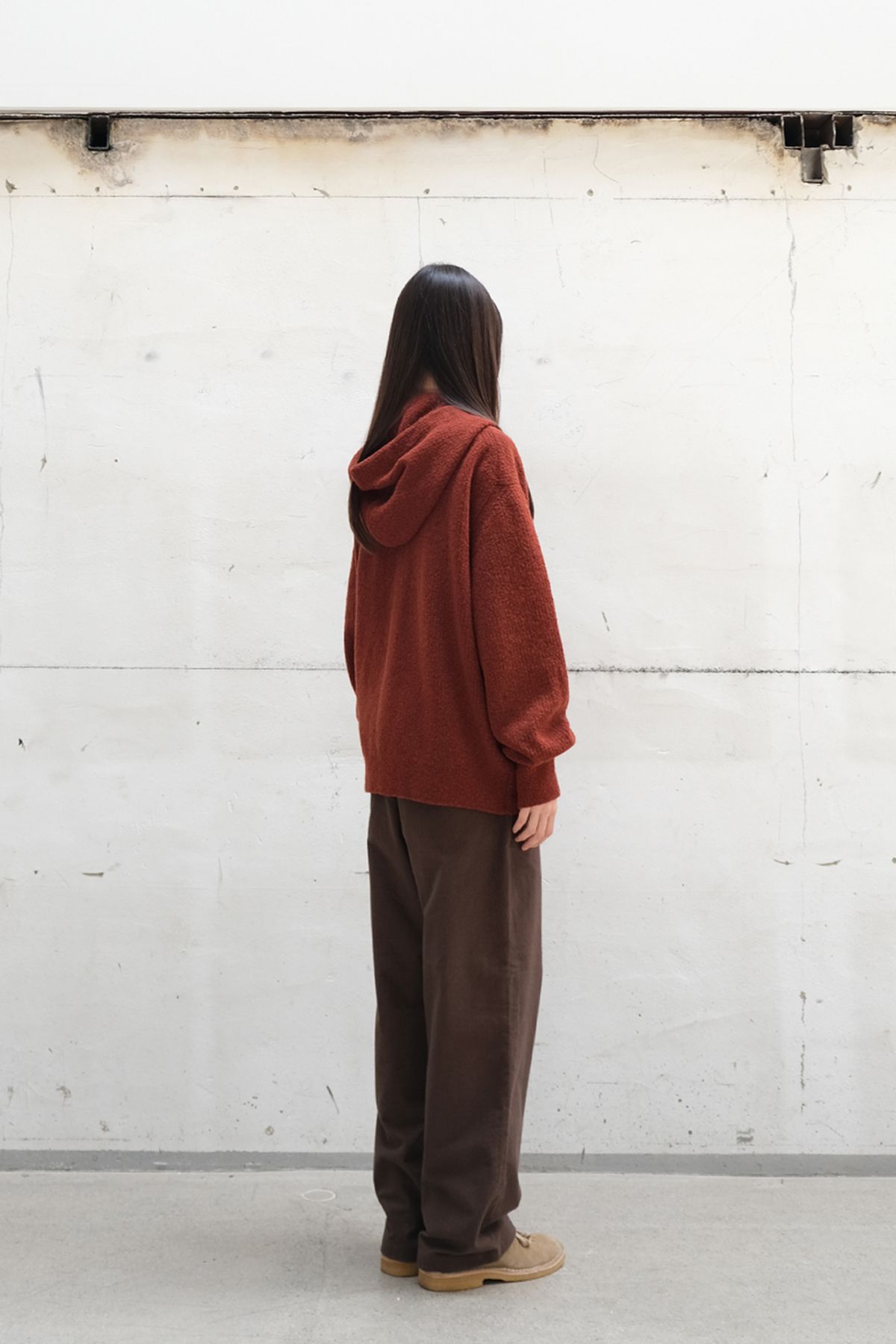 홀리선(HORLISUN) Acorn Boucle Hood Knit Cardigan Melange Brick