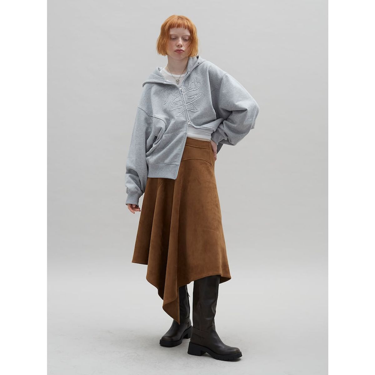 샌드 사운드(SAND SOUND) Unbalanced Faux Leather Skirt - Yellowish Brown