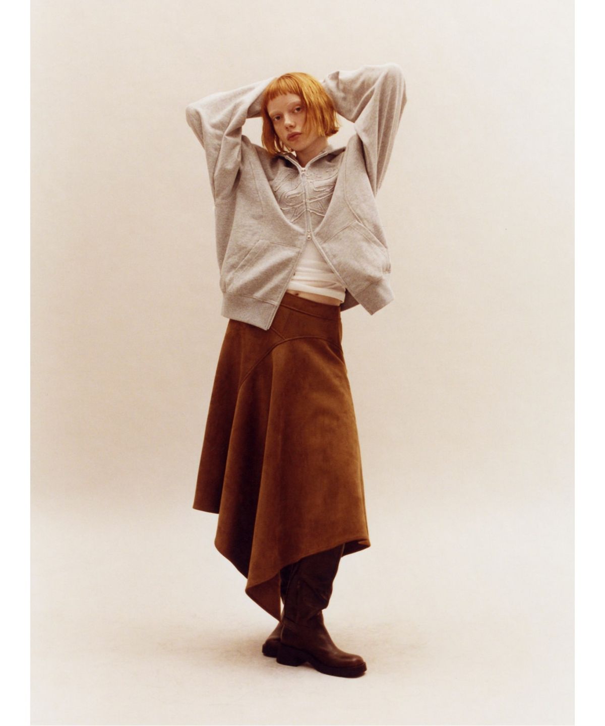 샌드 사운드(SAND SOUND) Unbalanced Faux Leather Skirt - Yellowish Brown