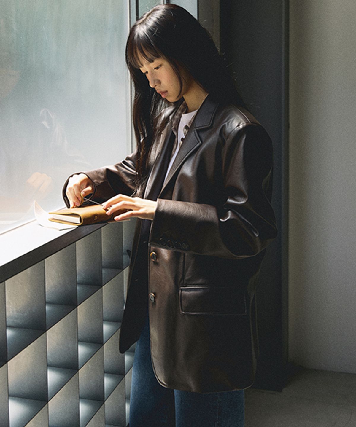 링서울(LINGSEOUL) leather single jacket-brown