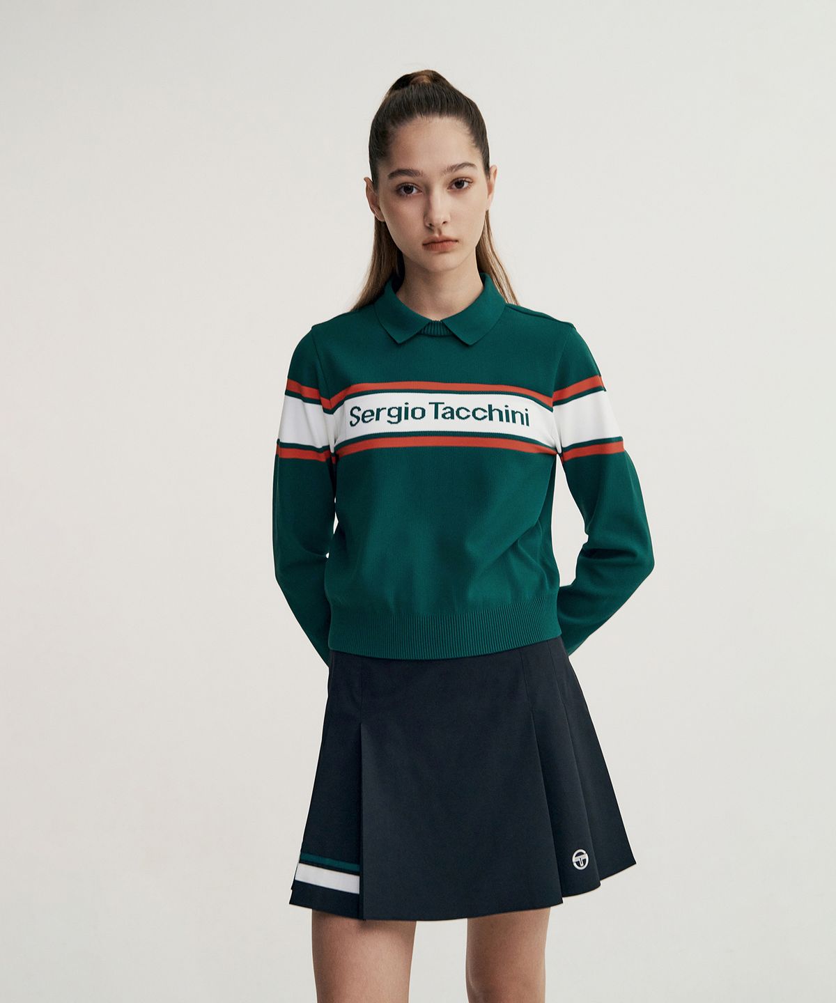 세르지오 타키니(SERGIO TACCHINI) W 플래그 베러니트 카라 풀오버 (Green)