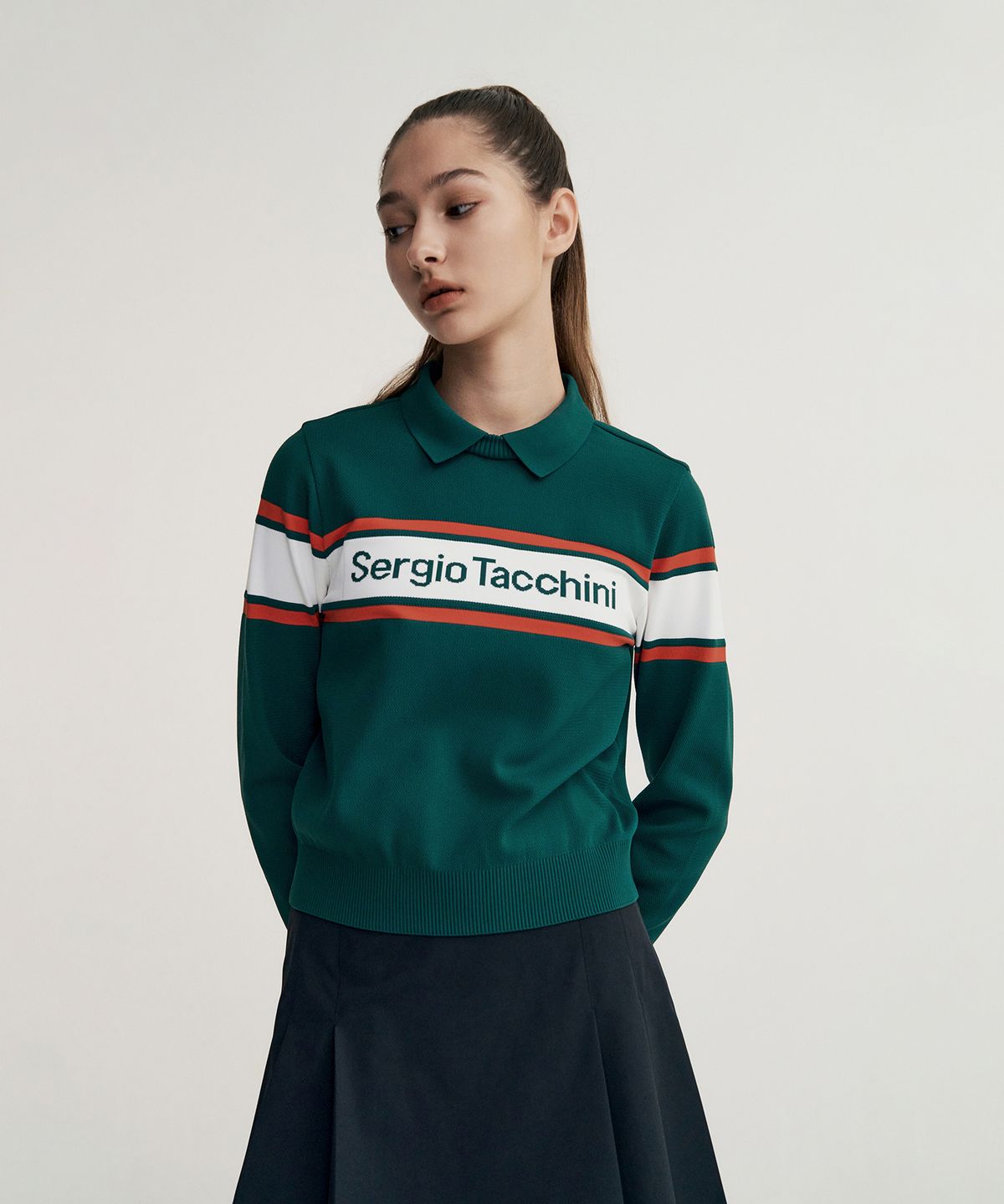 세르지오 타키니(SERGIO TACCHINI) W 플래그 베러니트 카라 풀오버 (Green)