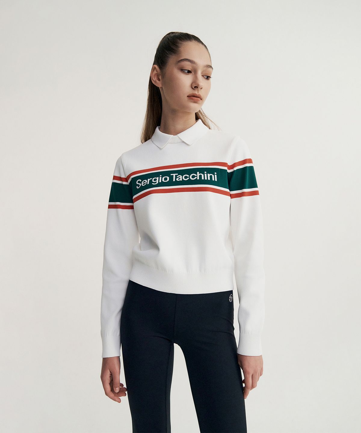 세르지오 타키니(SERGIO TACCHINI) W 플래그 베러니트 카라 풀오버 (White)