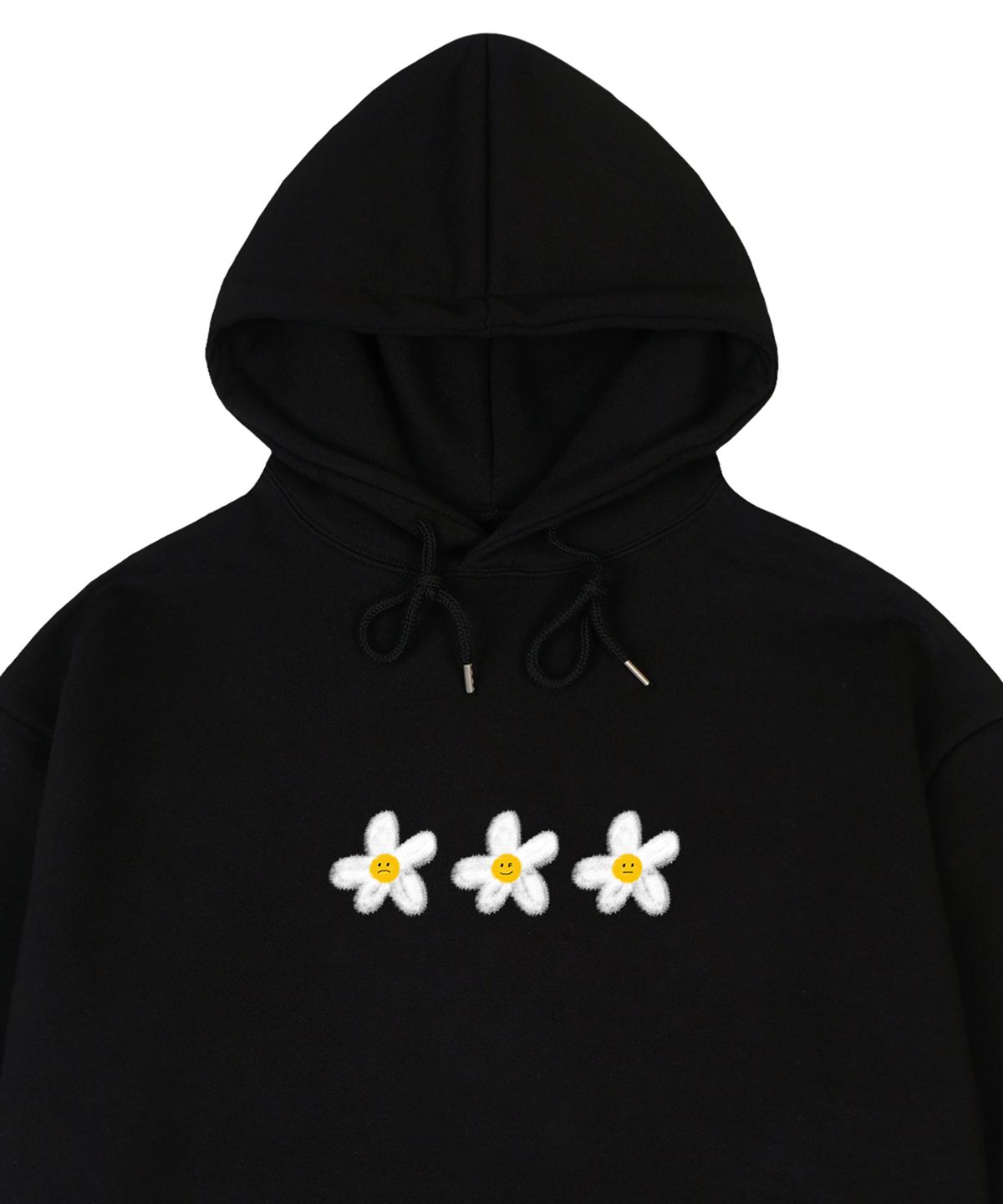 그레이버(GRAVER) [UNISEX]3 페인팅 플라워 스마일 후드티_블랙