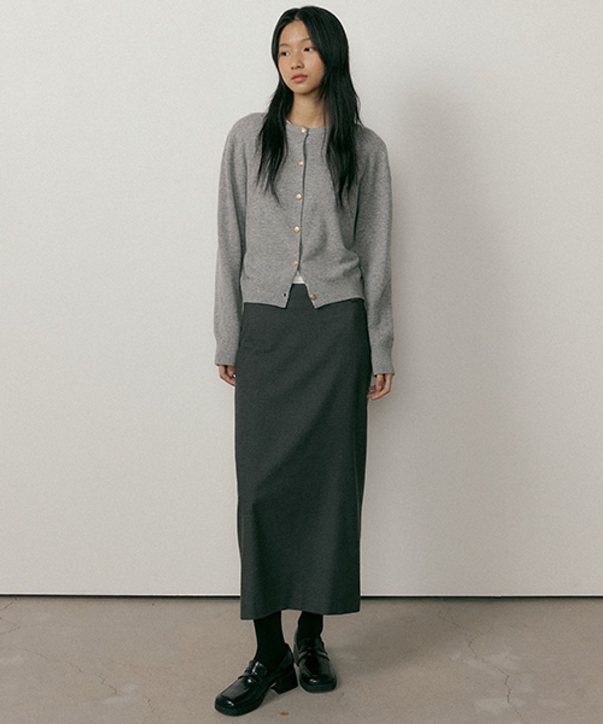 링서울(LINGSEOUL) standard H-line long skirt-charcoal