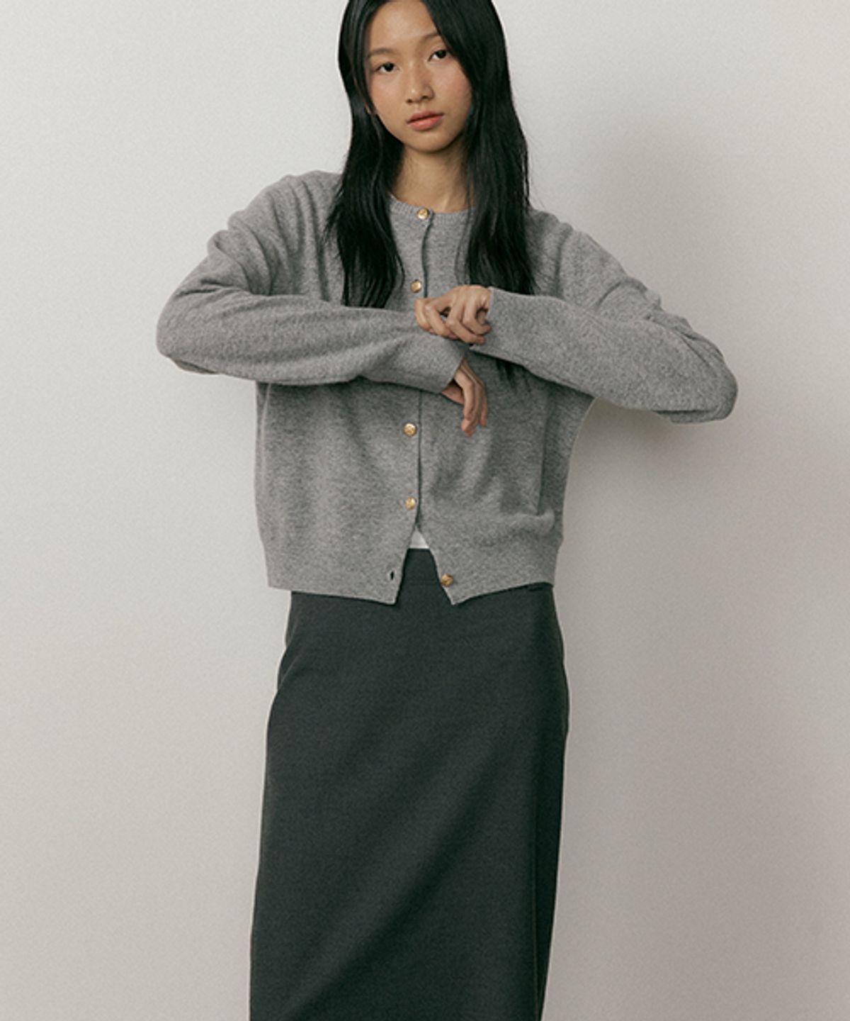 링서울(LINGSEOUL) standard H-line long skirt-charcoal
