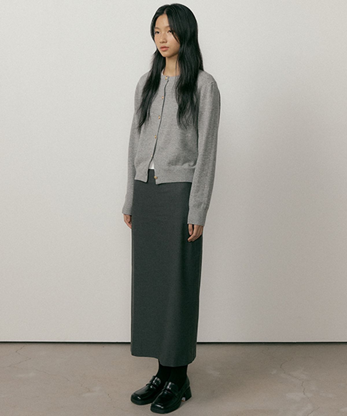 링서울(LINGSEOUL) standard H-line long skirt-charcoal