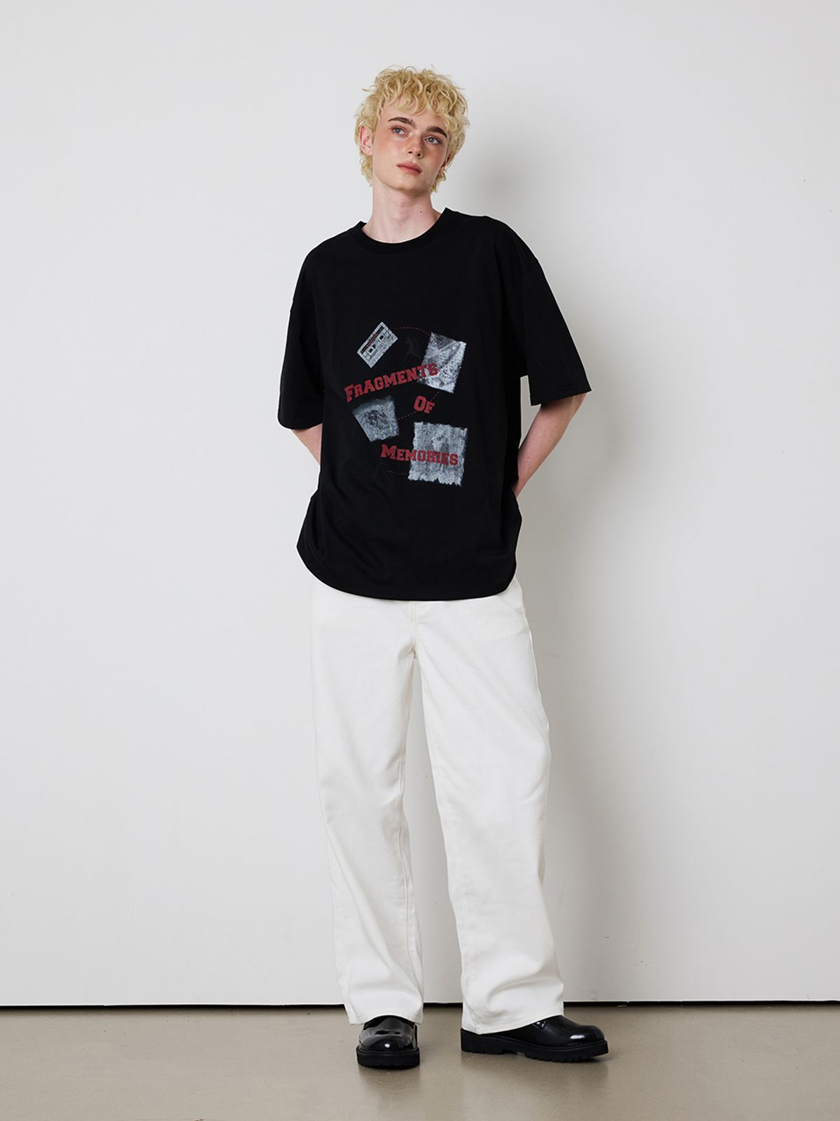 민더리(MEENDERI) [UNISEX] FRAGMENTS PRINT T-SHIRT - BLACK