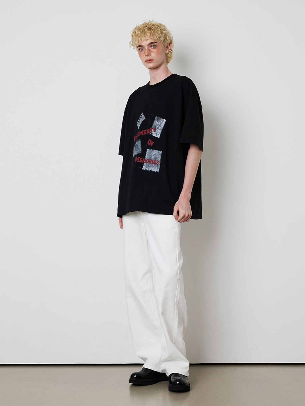 민더리(MEENDERI) [UNISEX] FRAGMENTS PRINT T-SHIRT - BLACK