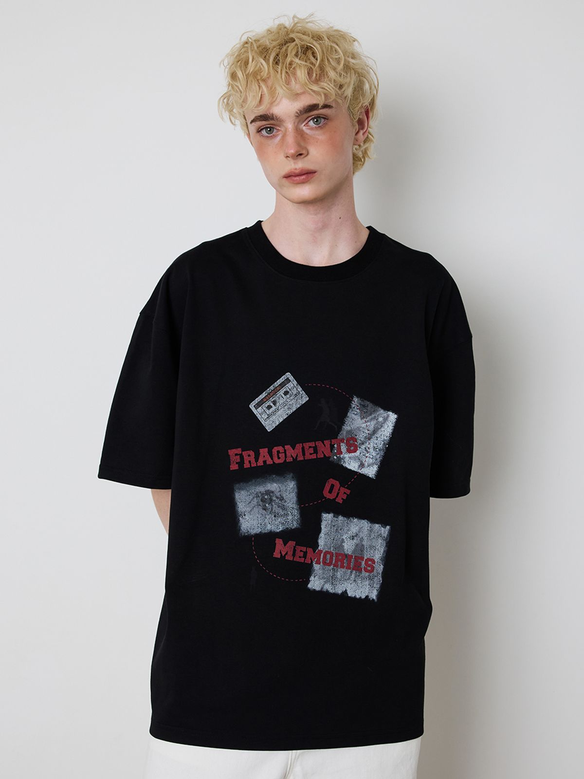 민더리(MEENDERI) [UNISEX] FRAGMENTS PRINT T-SHIRT - BLACK