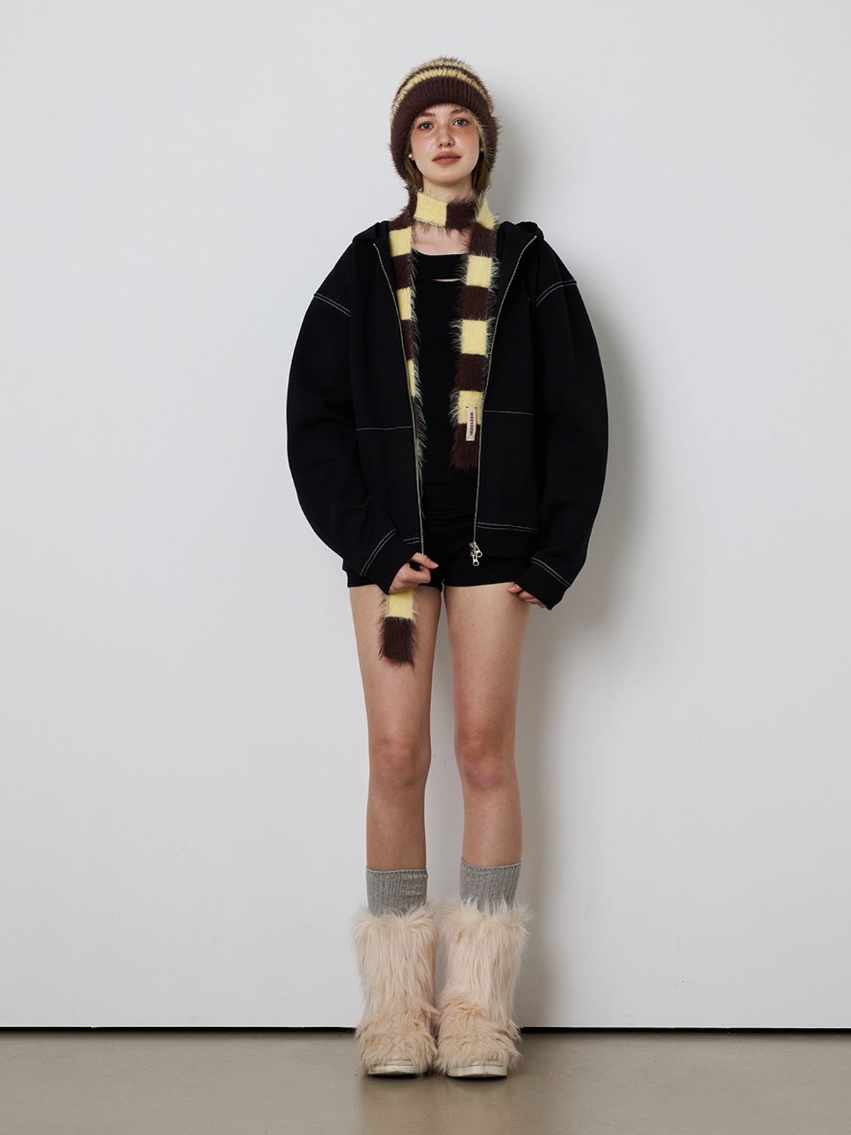 민더리(MEENDERI) [UNISEX] MIXED STRIPE KNIT BEANIE - YELLOW BROWN