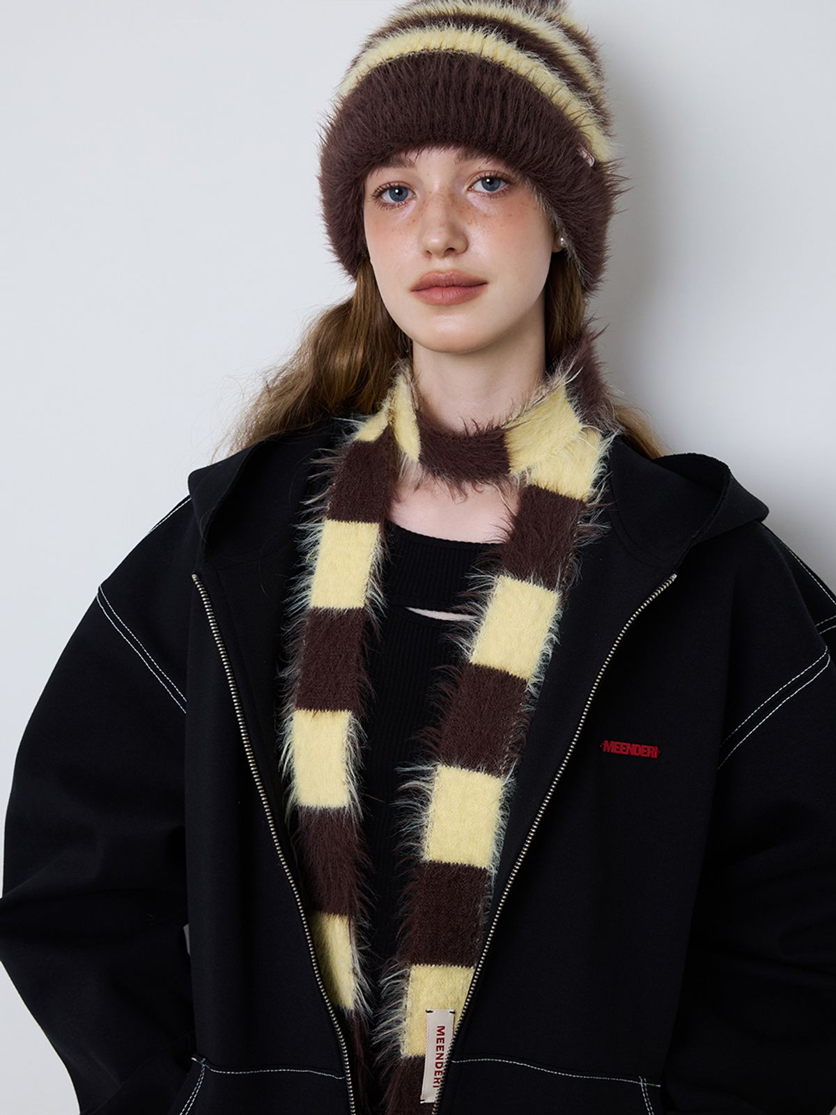 민더리(MEENDERI) [UNISEX] MIXED STRIPE KNIT BEANIE - YELLOW BROWN
