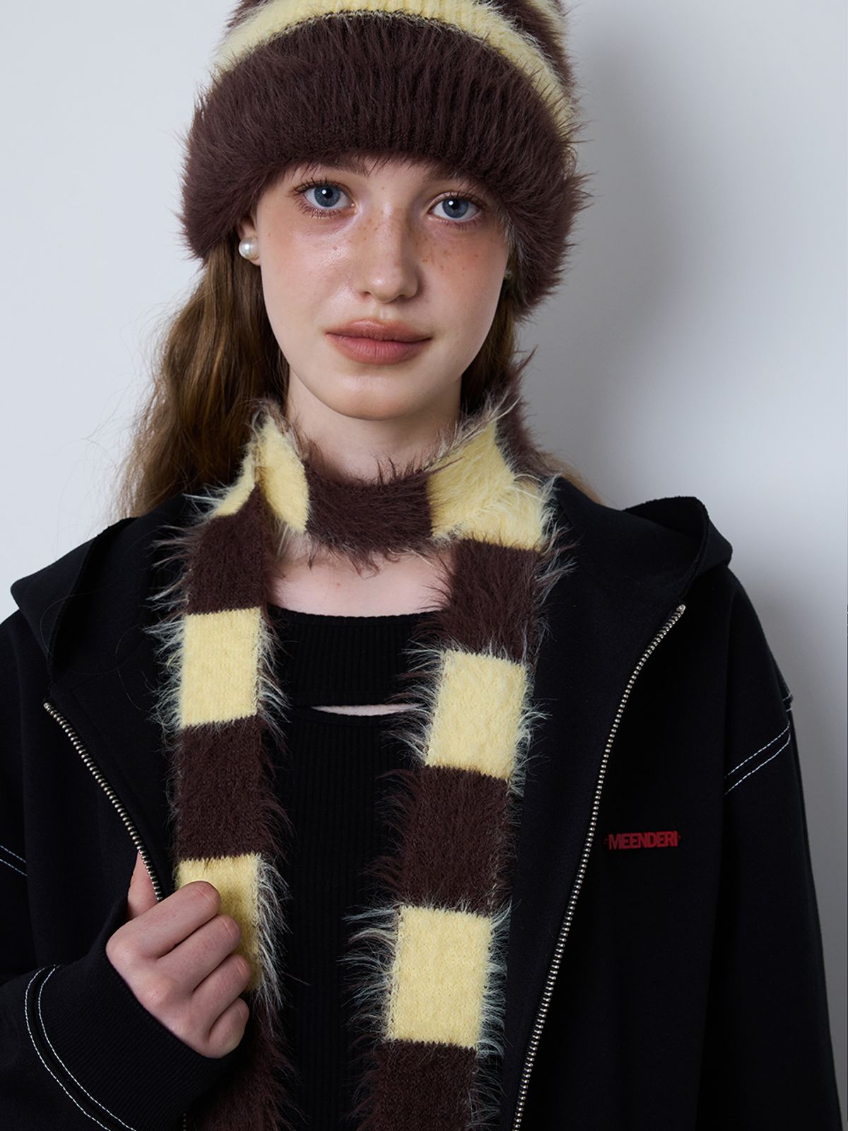 민더리(MEENDERI) [UNISEX] MIXED STRIPE KNIT BEANIE - YELLOW BROWN