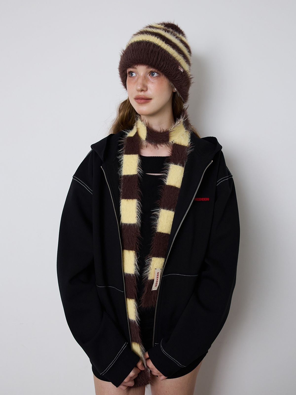 민더리(MEENDERI) [UNISEX] MIXED STRIPE KNIT BEANIE - YELLOW BROWN
