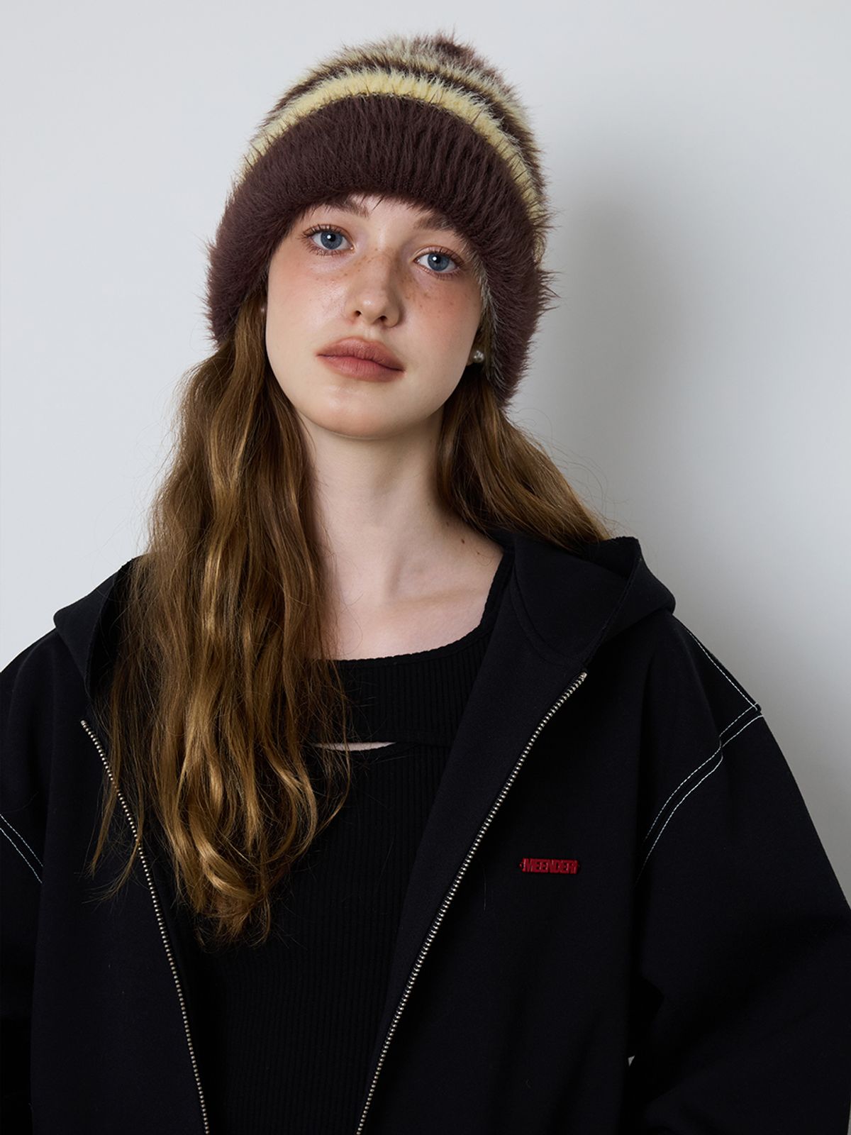 민더리(MEENDERI) [UNISEX] MIXED STRIPE KNIT BEANIE - YELLOW BROWN