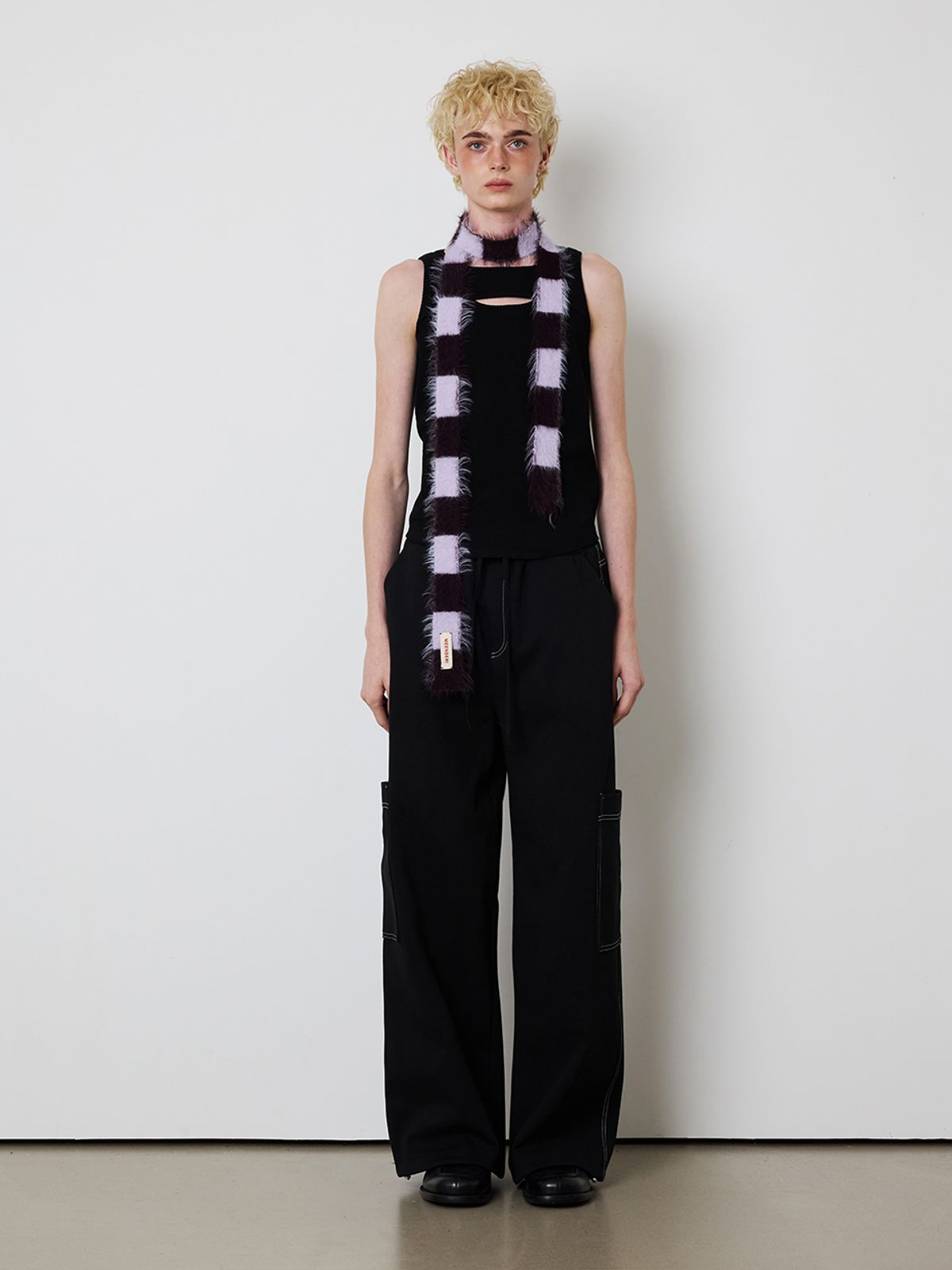 민더리(MEENDERI) MIXED STRIPE KNIT MUFFLER - LAVENDER PLUM