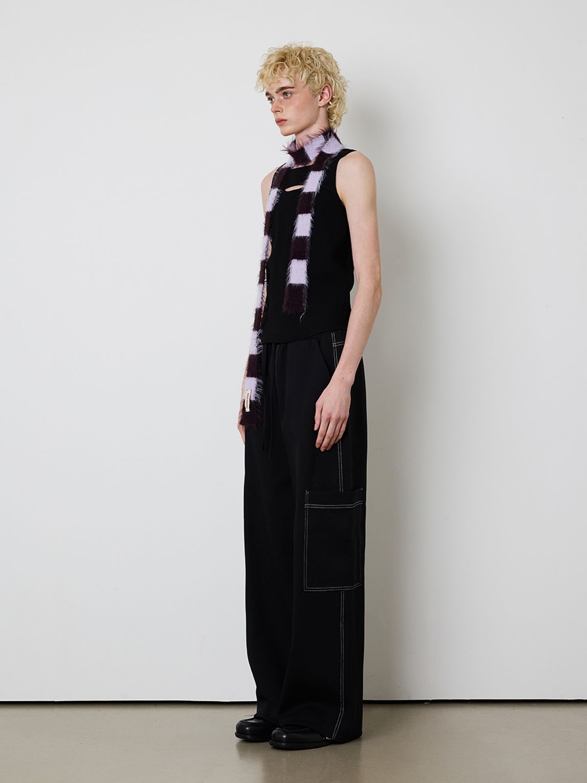 민더리(MEENDERI) MIXED STRIPE KNIT MUFFLER - LAVENDER PLUM